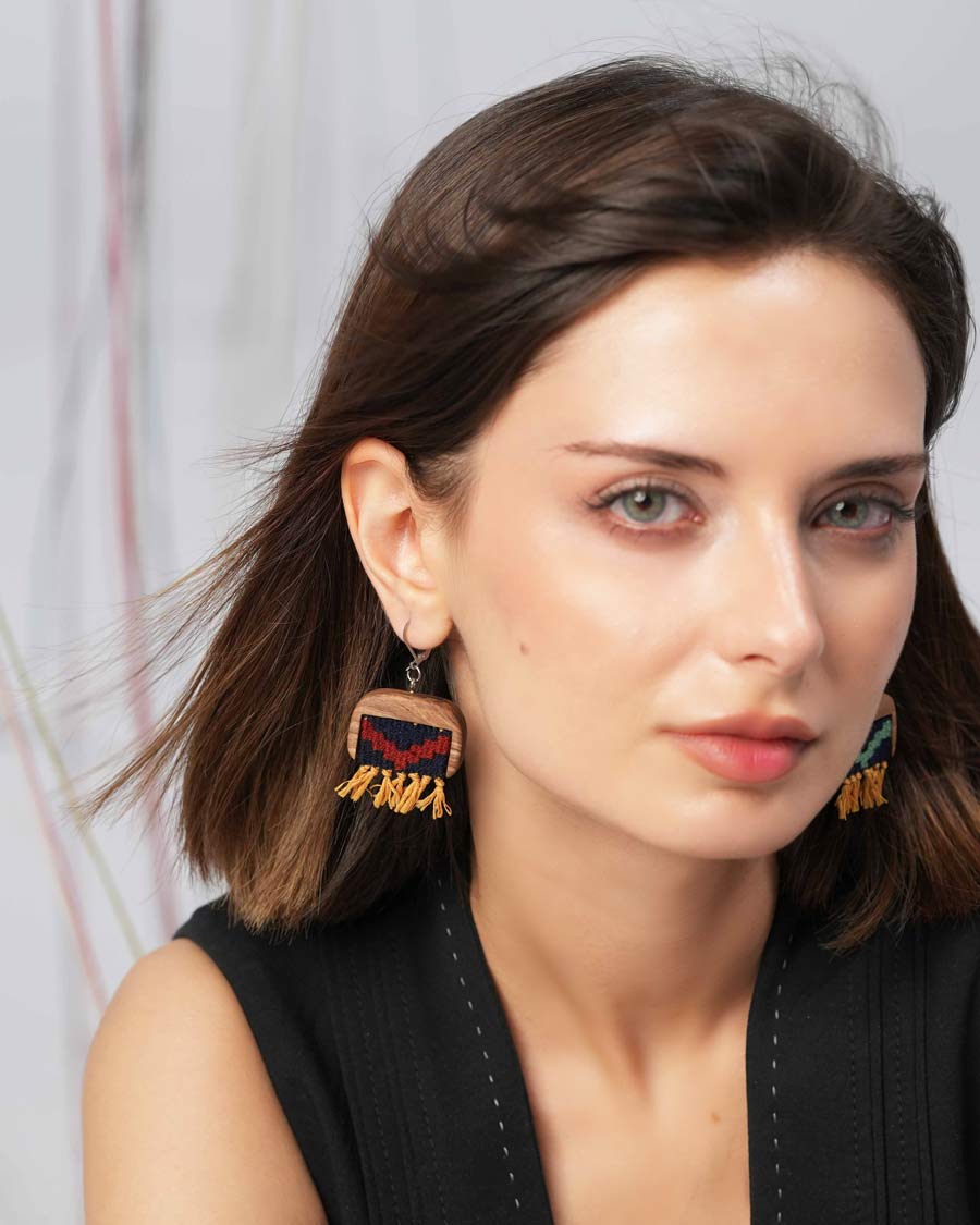 Berry Zigzag Kilim Earrings | LaLan Handmade Kilim & Walnut