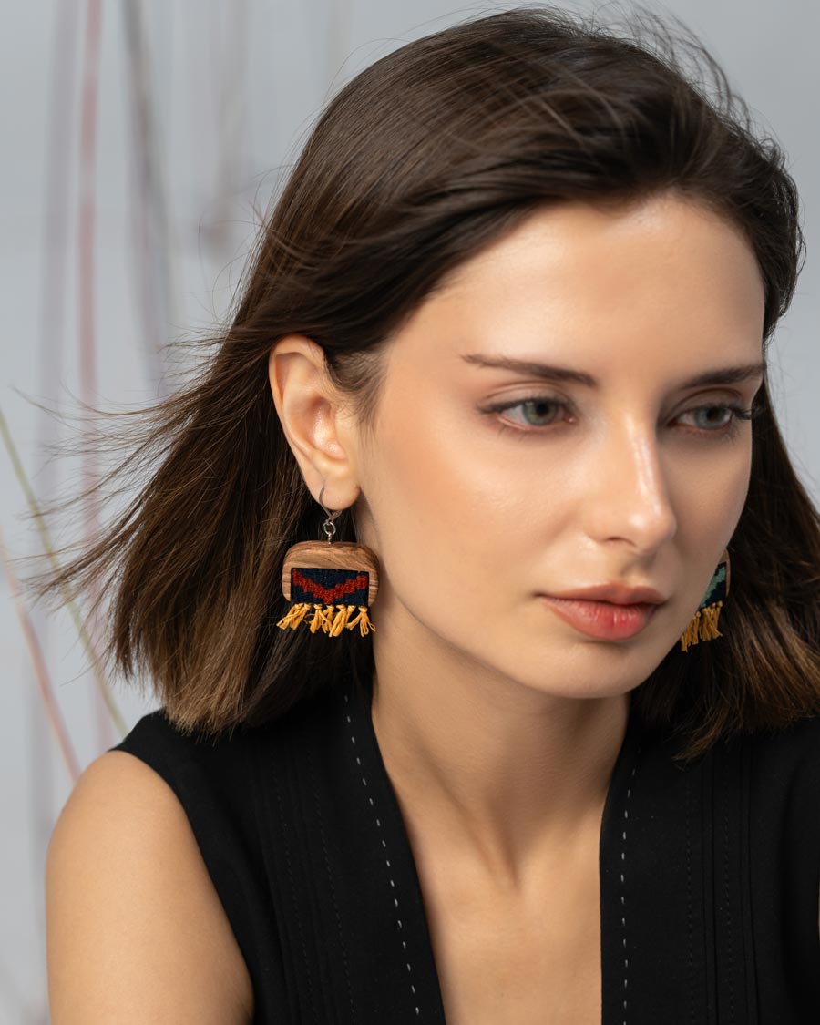 Berry Zigzag Kilim Earrings | LaLan Handmade Kilim & Walnut