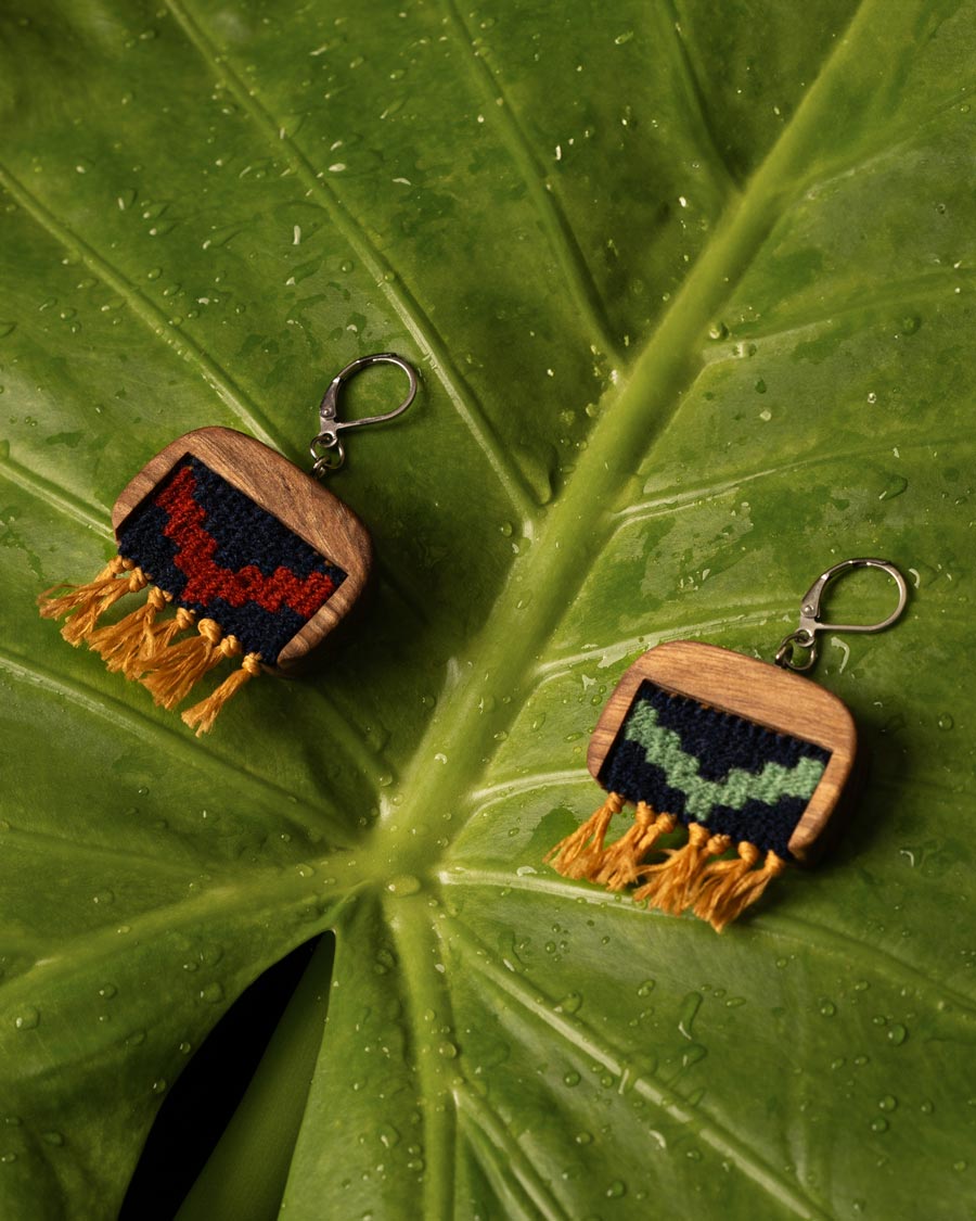 Berry Zigzag Kilim Earrings | LaLan Handmade Kilim & Walnut