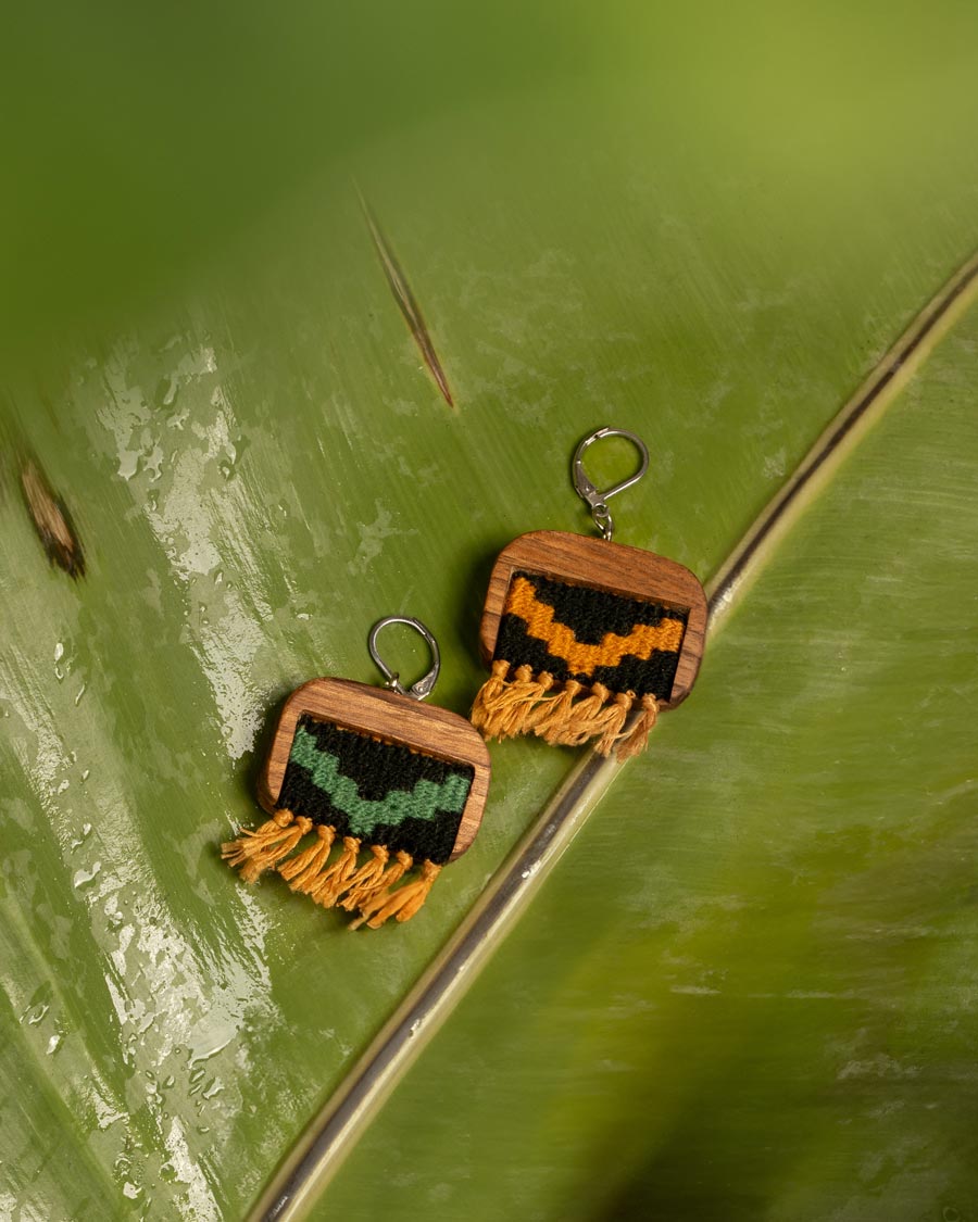 Citrus Zigzag Kilim Earrings | LaLan Handmade Kilim & Walnut