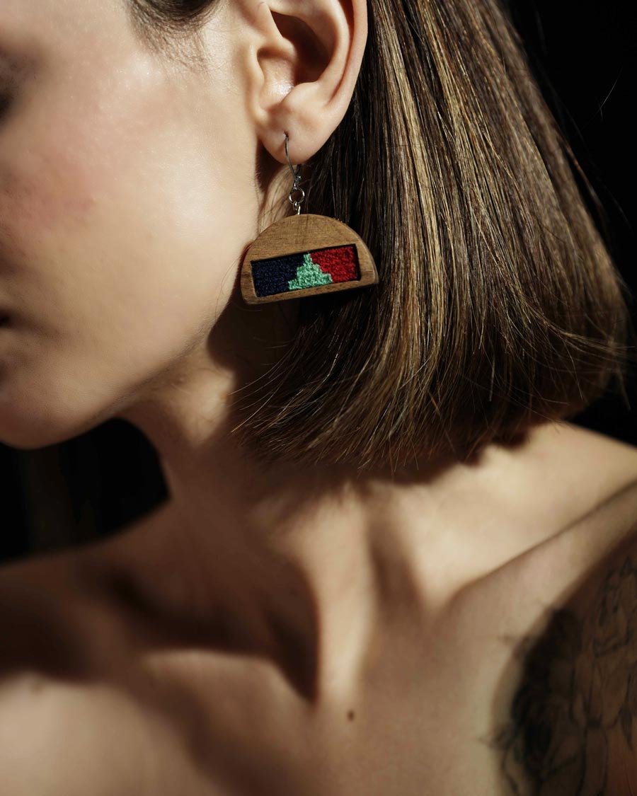 Crimson Dusk Kilim Earrings | LaLan Handmade Kilim & Walnut