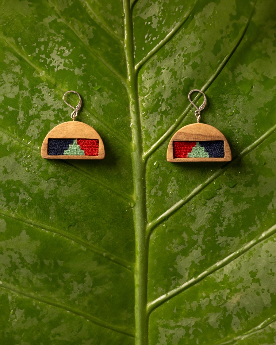 Crimson Dusk Kilim Earrings | LaLan Handmade Kilim & Walnut