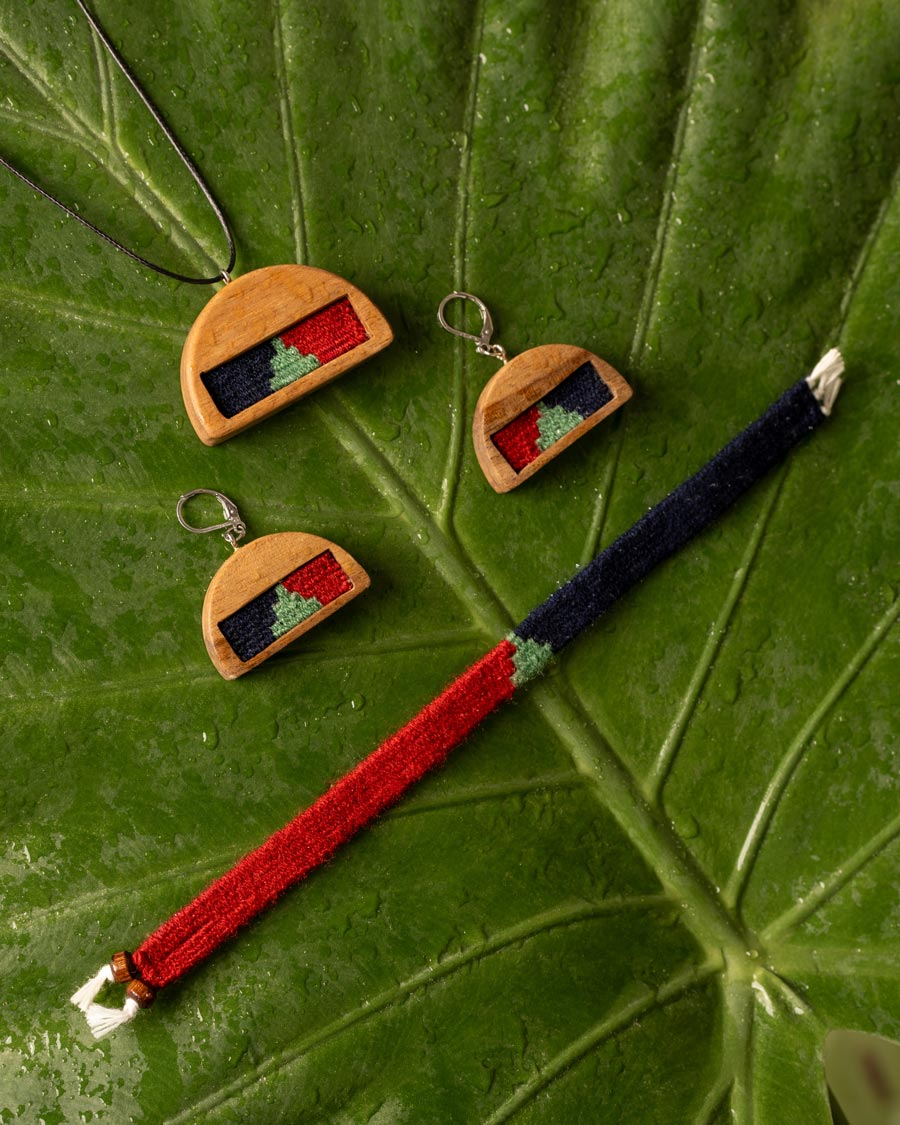 Crimson Dusk Kilim Jewellery Set | LaLan Handmade  Kilim & Walnut