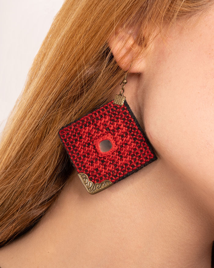 Crimson Weave Mirror Earrings | LaLan Handmade Jewellery