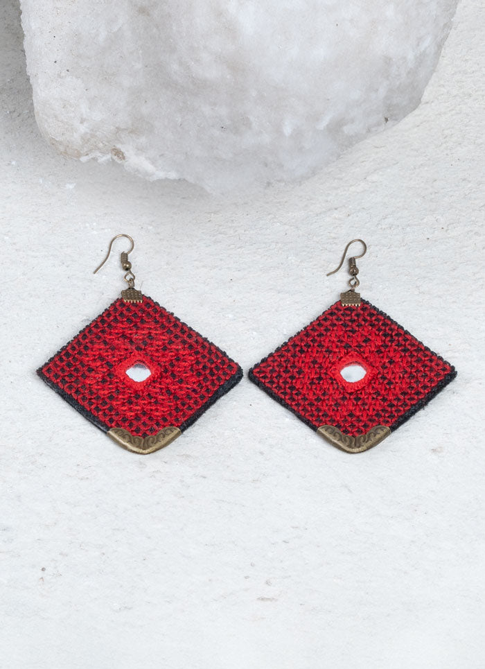 Crimson Weave Mirror Earrings | LaLan Handmade Jewellery