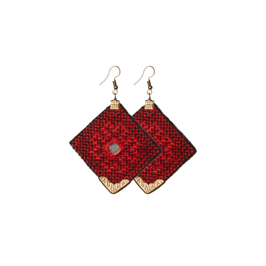 Crimson Weave Mirror Earrings | LaLan Handmade Jewellery