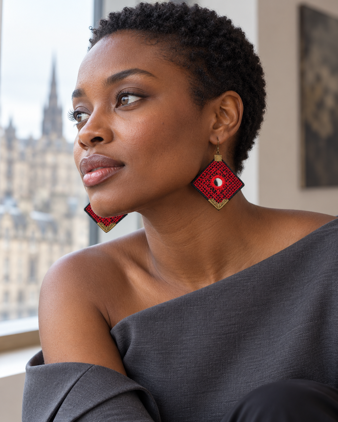 Crimson Weave Mirror Earrings | Balochi Embroidery