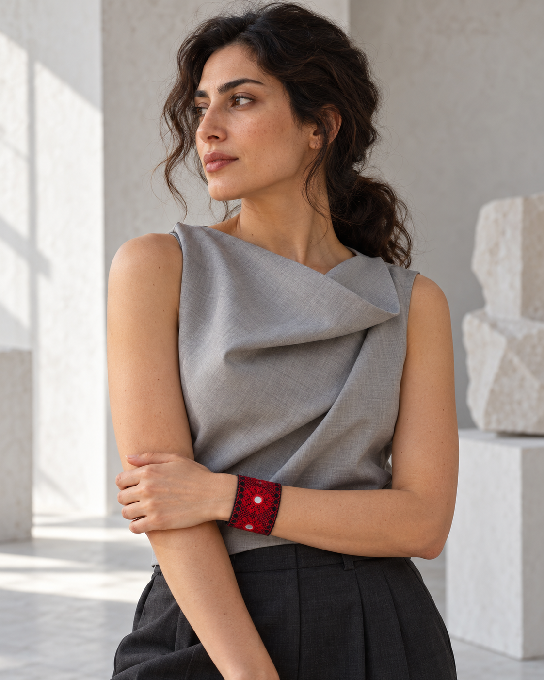 Crimson Weave Mirror Bracelet | Balochi Embroidery