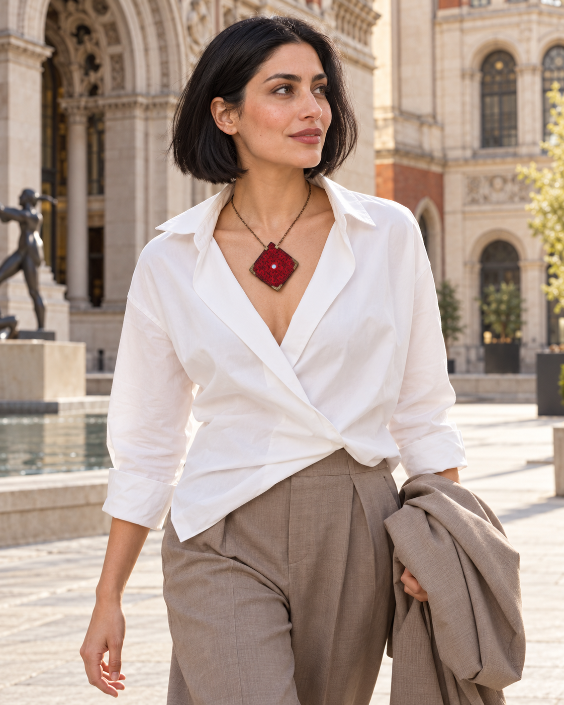 Crimson Weave Mirror Necklace | Balochi Embroidery