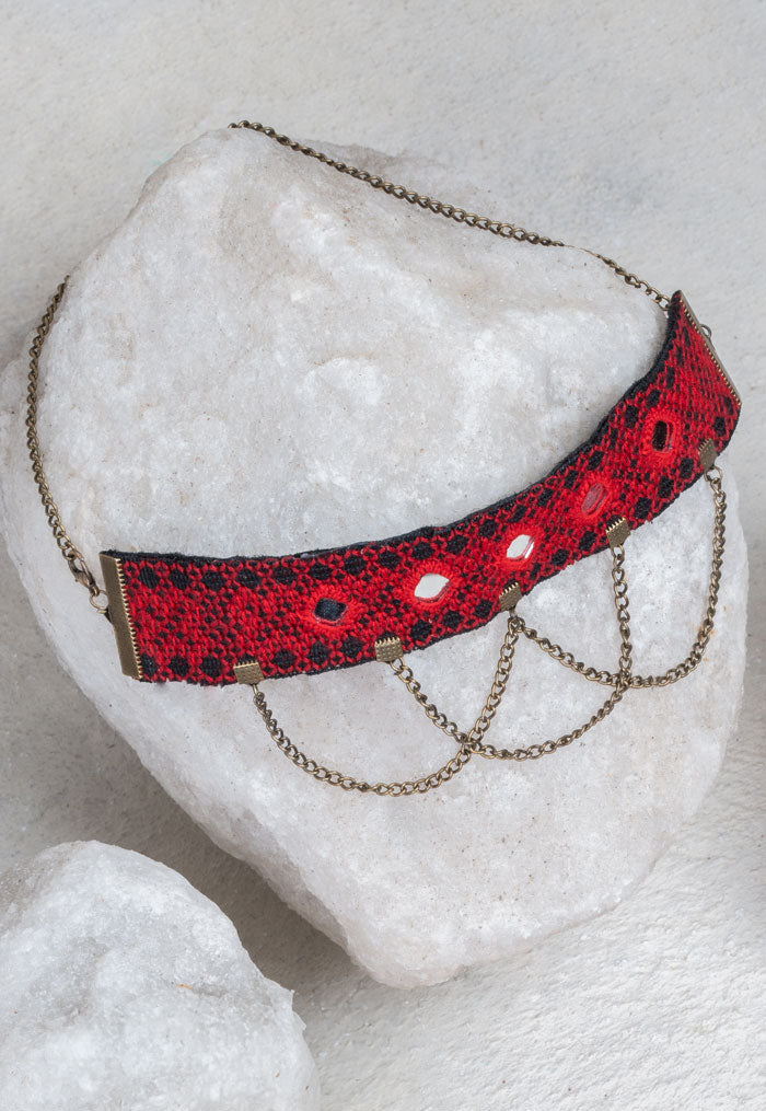 Crimson Weave Mirror Choker Balochi Embroidery – LaLan Jewellery