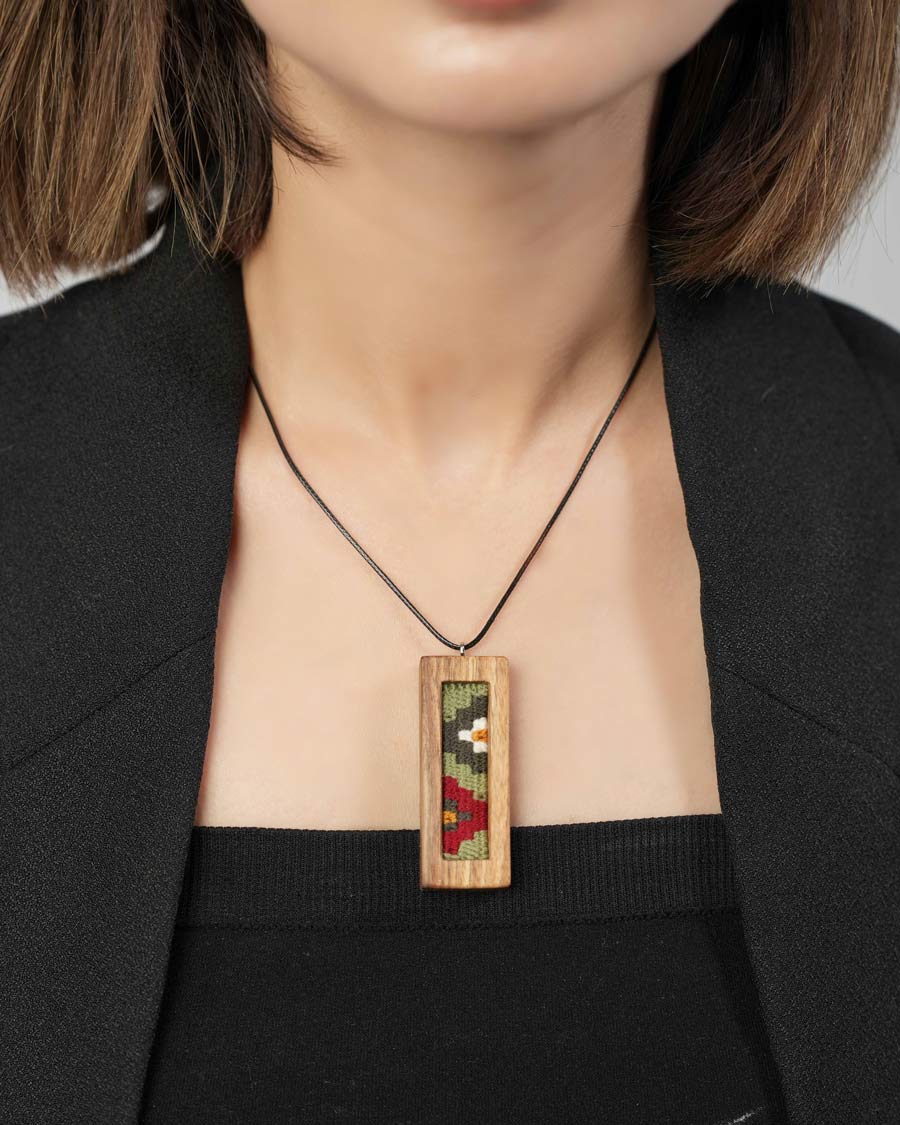 Rose Garden Kilim Necklace | LaLan Handmade Kilim & Walnut