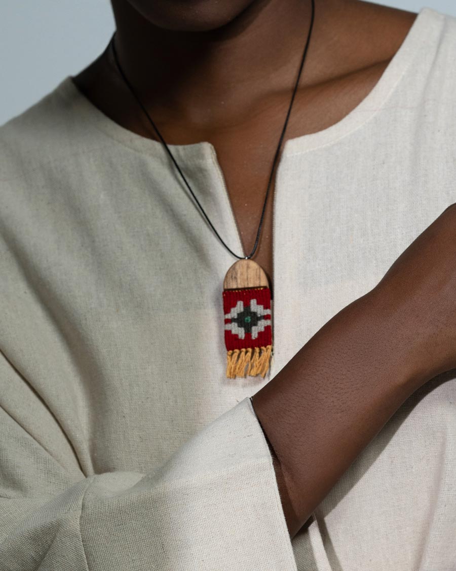 Saffron Dome Kilim Necklace | LaLan Handmade Kilim & Walnut