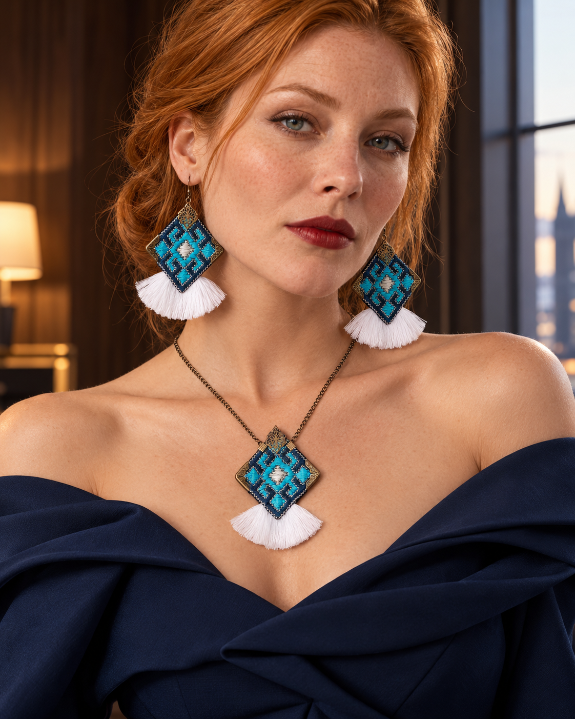 Turquoise Tradition Tassel Jewellery Set | Balochi Embroidery