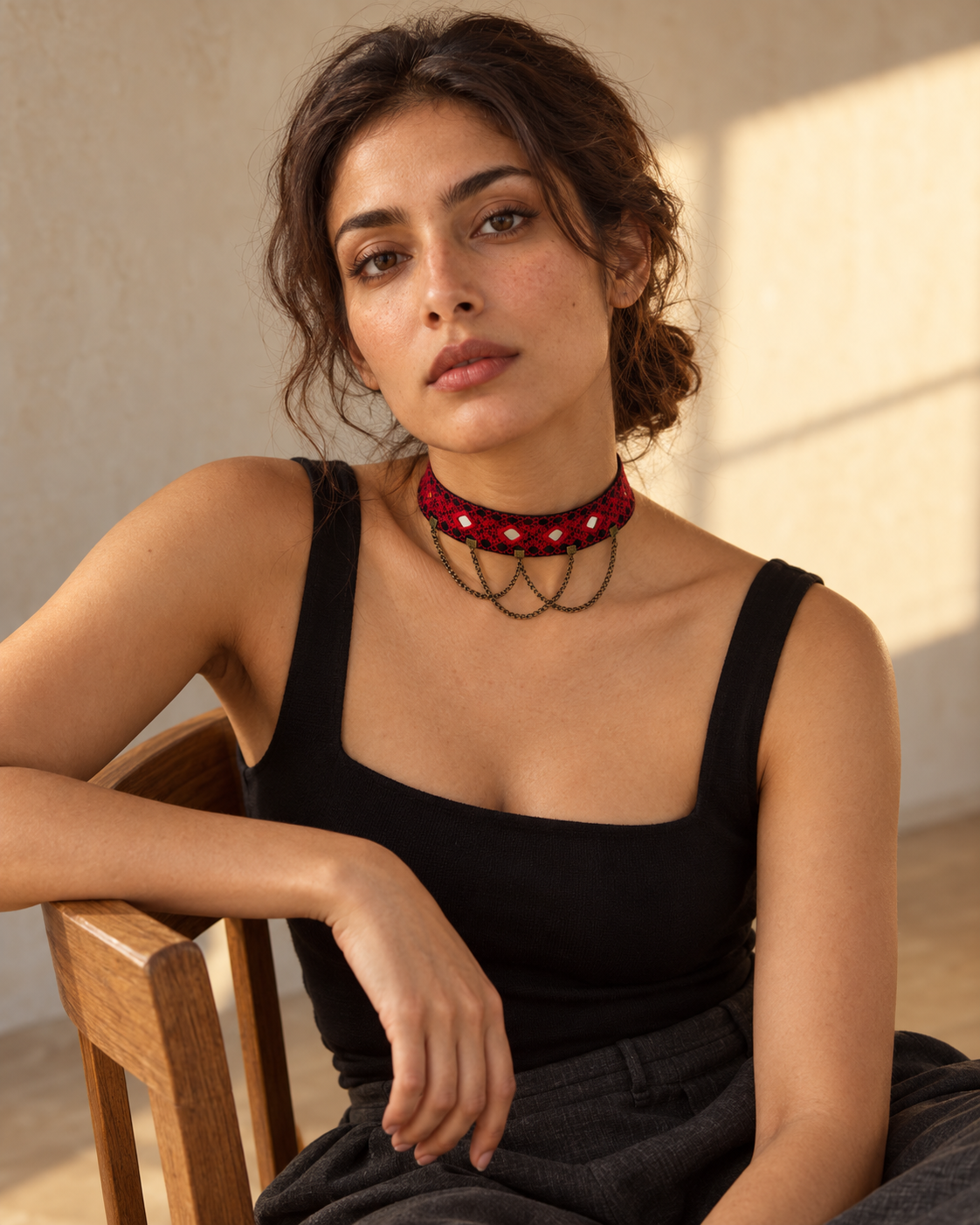 Crimson Weave Mirror Choker | Balochi Embroidery