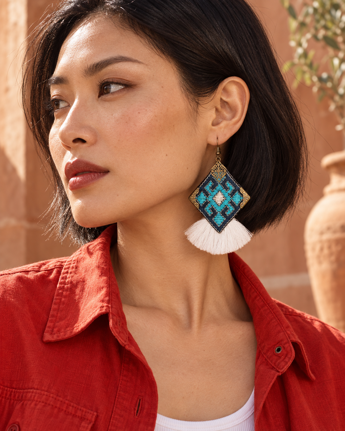 Turquoise Tradition Tassel Earrings | Balochi Embroidery