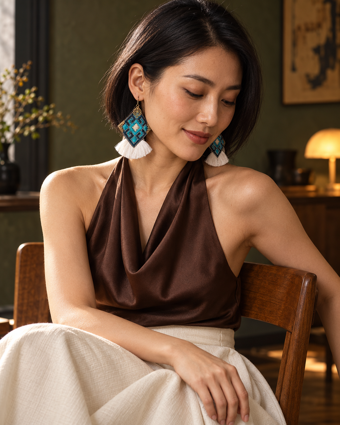Turquoise Tradition Tassel Earrings | Balochi Embroidery